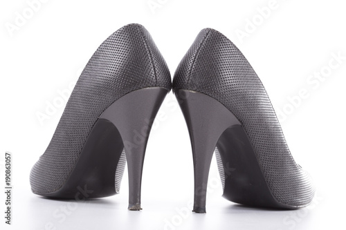  grey high heel women shoes on white background