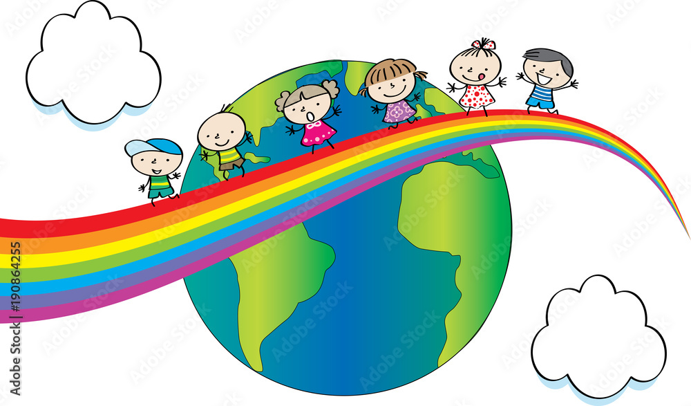 Obraz premium kids on the rainbow and earth