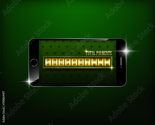 Retro vintage casino table template with rotating numbers. Total payments. Vip style with glow. Isolated on green background. Can be used in web, flyers, banners. Vector illustration.