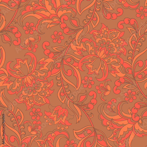 elegance seamless pattern with ethnic flowers and leaf  vector floral illustration in vintage style