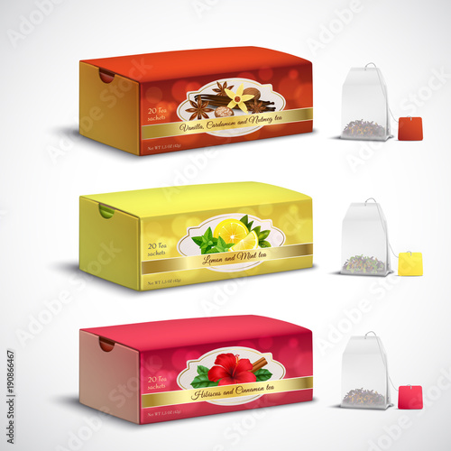 Tea Bags Packaging Realistic Set 