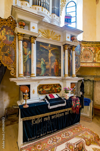 Cloasterf, Transylvania, Romania, August 2017: Interior of the Saxon Fortified Church in Cloasterf Village photo