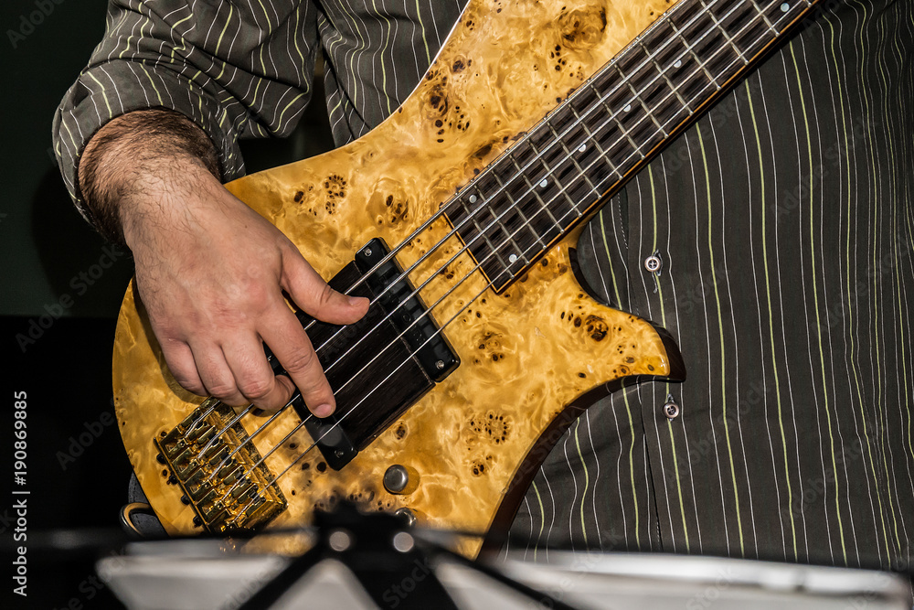 Fototapeta premium Close-up photo of bass guitar player 