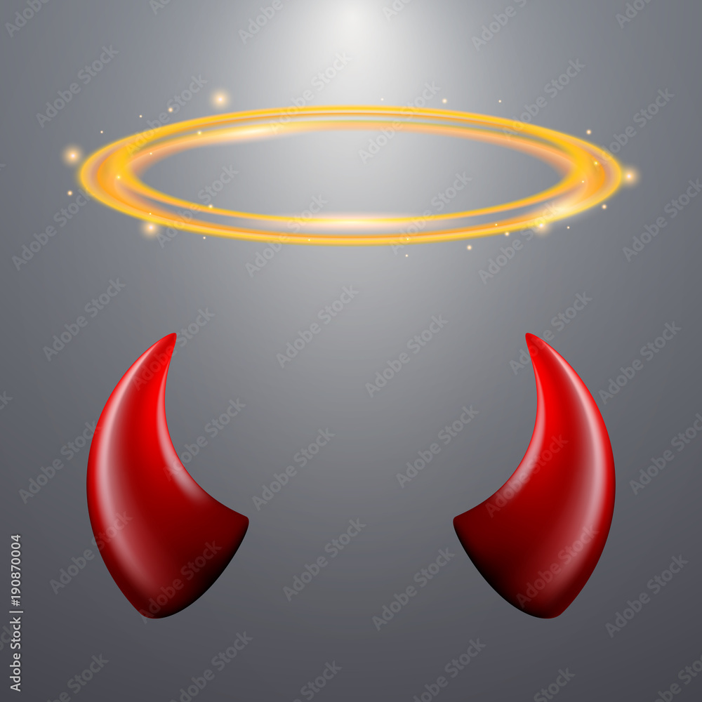 Set of a horns and a halo on gray background Stock 벡터 Adobe Stock