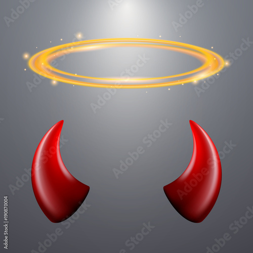 Set of a horns and a halo on gray background