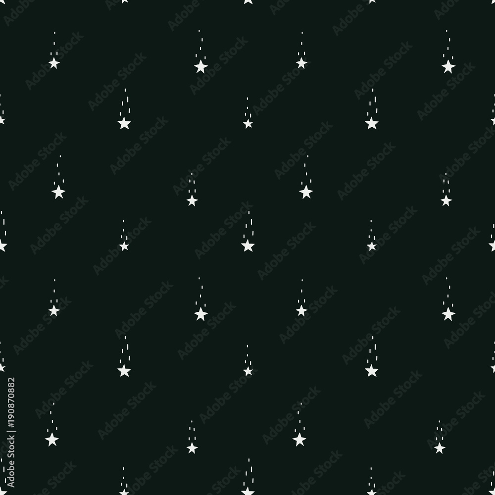Dark night sky and falling stars. Hand drawing vector seamless pattern ...