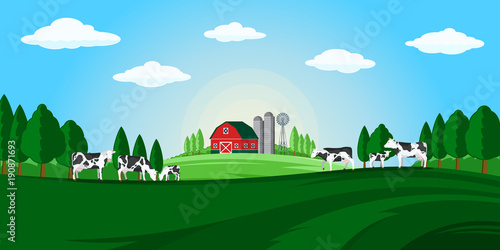 Vector summer rural landscape illustration