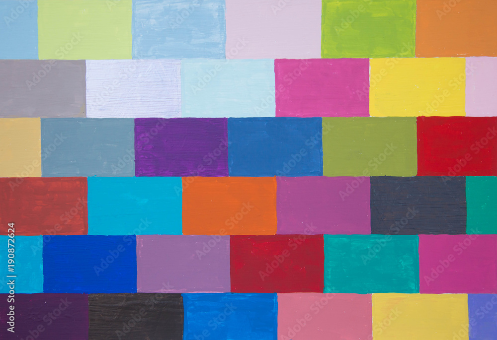 Painted colorful bricks on wood panel background