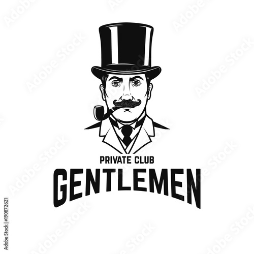 Private gentlemen club. Gentleman in retro hat and with smoking pipe.
