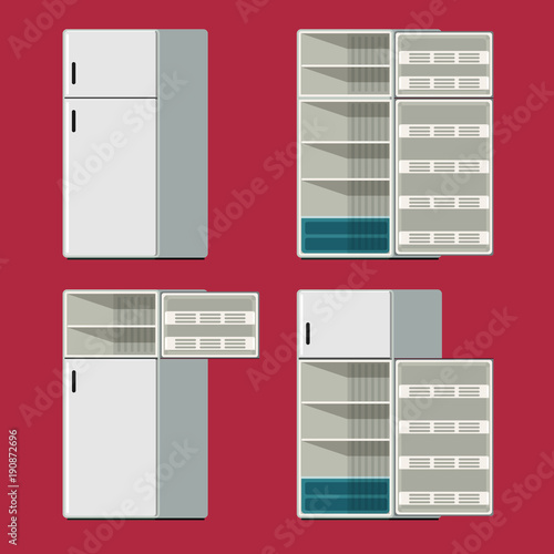 Refrigerator closed and opened set icon in red background. Vector Illustration