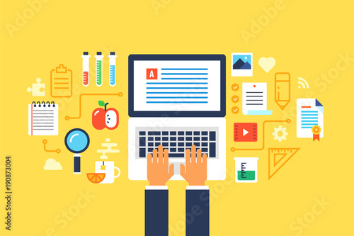 Study, Tutorial, Online education. Flat design modern vector illustration concept.