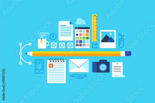 Creative tools, Digital marketing. Flat design modern vector illustration concept.