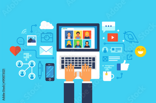 Social media network. Flat design modern vector illustration concept.