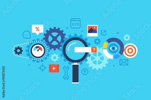 Search engine, SEO. Flat design modern vector illustration concept.