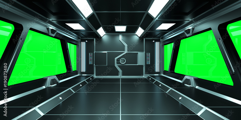 Spaceship dark interior 3D rendering