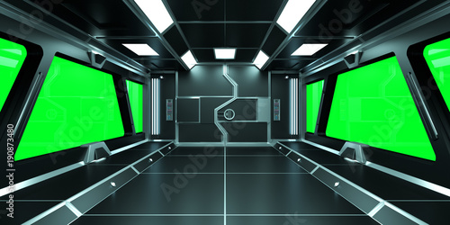 Fototapeta Naklejka Na Ścianę i Meble -  Spaceship dark interior 3D rendering