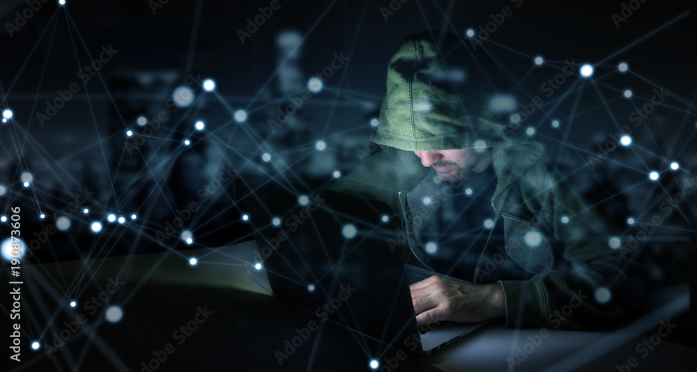 Hacker accessing to personal data information with a computer 3D rendering Hacker accessing to personal data information with a computer 3D rendering