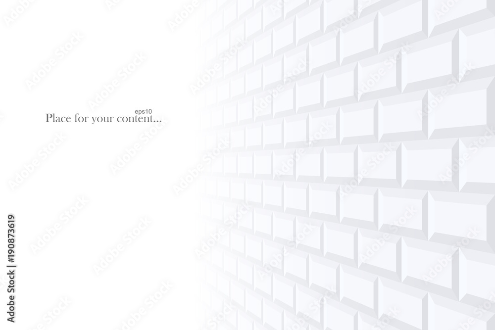 Brick wall abstract vector background with perspective. White texture