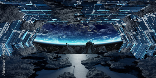 Fototapeta Naklejka Na Ścianę i Meble -  Huge asteroid spaceship interior 3D rendering elements of this image furnished by NASA