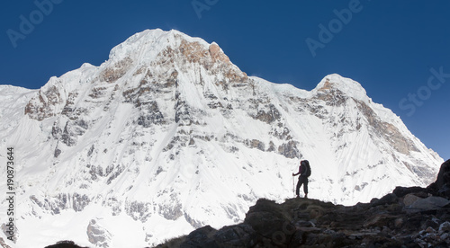 Trekker on the way to Annapurna base camp, Nepal