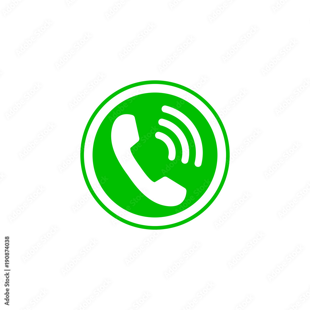 Phone icon, sign. Handset. Vector illustration. White on green background. Phone icon, sign. Handset. Vector illustration. White on green background.