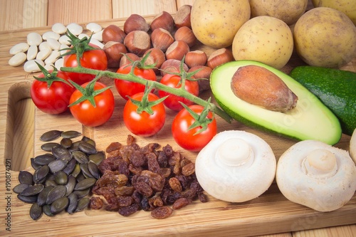 Fototapeta Naklejka Na Ścianę i Meble -  Natural products rich in potassium (K) . Healthy food concept.