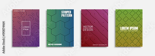 Collection of colorful striped covers with gradient - minimalistic design.Abstract posters, banners, flyers