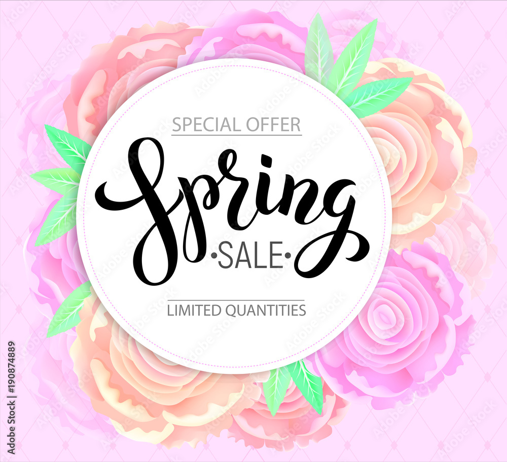 Spring sale with background pink peonies Spring sale with background pink peonies