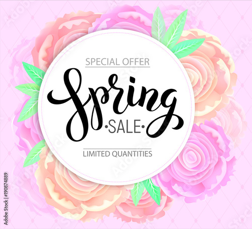 Spring sale with background pink peonies