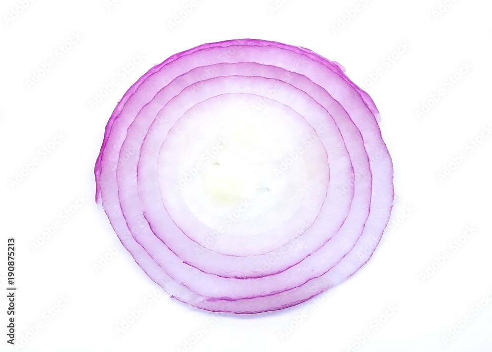 Fototapeta premium pattern of sliced purple onions food background, isolated on white background . closeup .