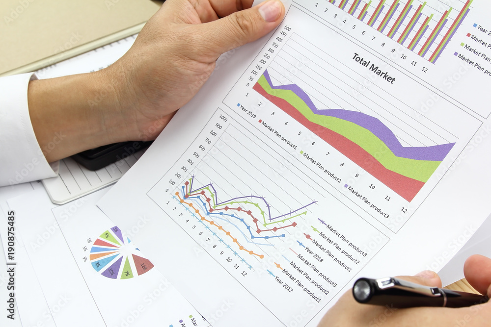 Businessman analyzing Summary report and financial