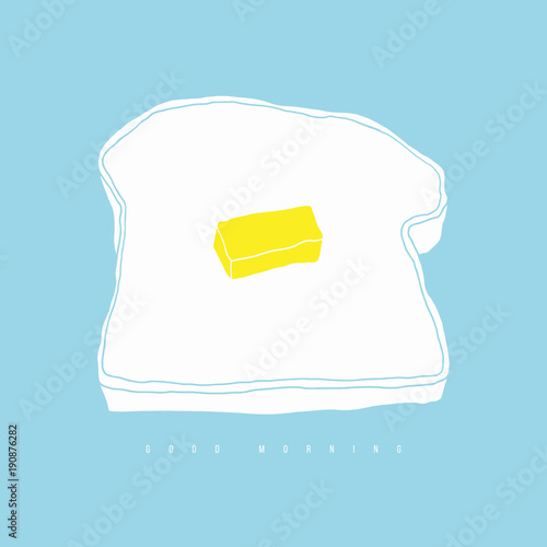 Buttered doodle toast contour illustration. Breakfast hand drawn vector