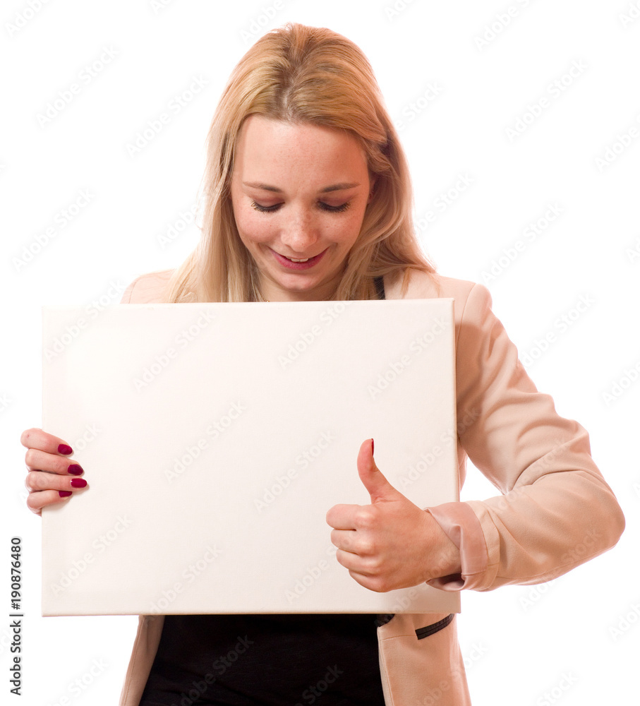 Junge Frau mit Schild Junge Frau mit Schild