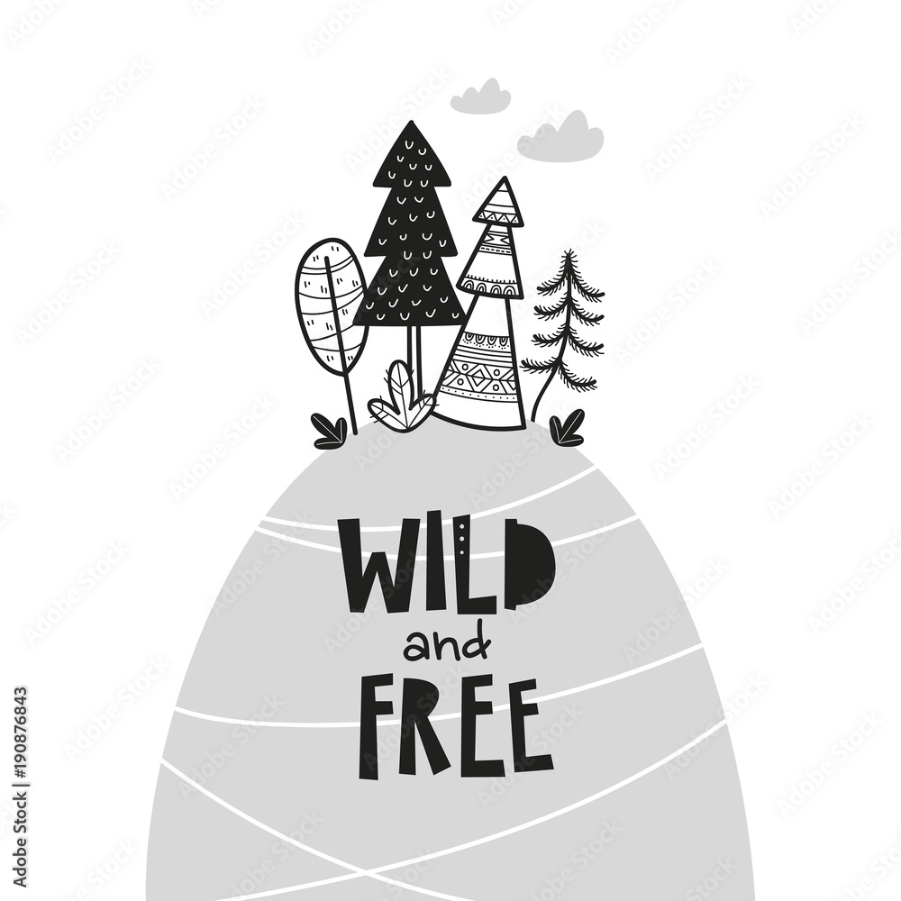 custom made wallpaper toronto digitalTrees and Mountain poster for baby room, greeting card, print on the wall, pillow, decoration kids interior, baby wear and t-shirts