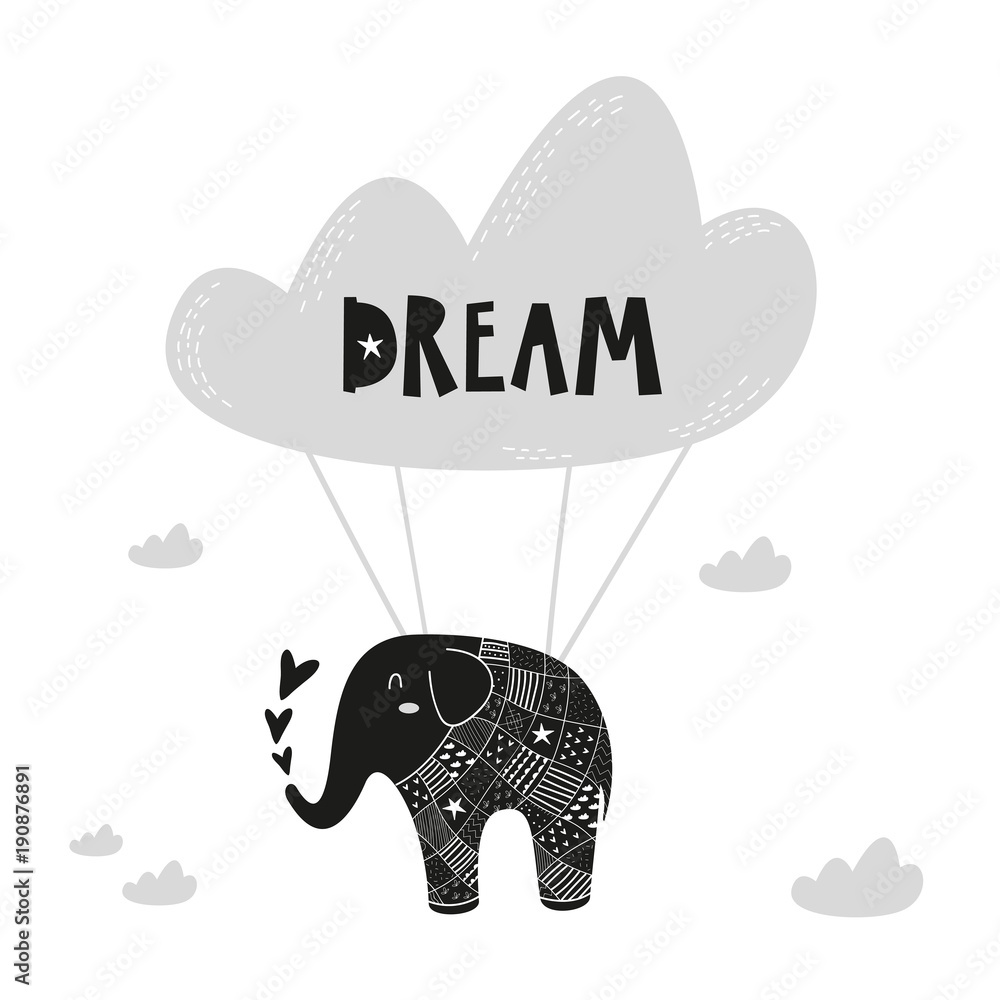 custom made wallpaper toronto digitalFlying elephant poster for baby room, greeting card, print on the wall, pillow, decoration kids interior, baby wear and t-shirts