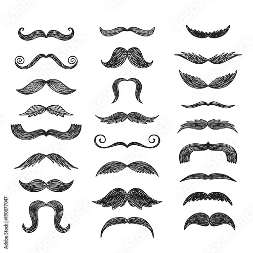 Set of hand drawn vector mustache.