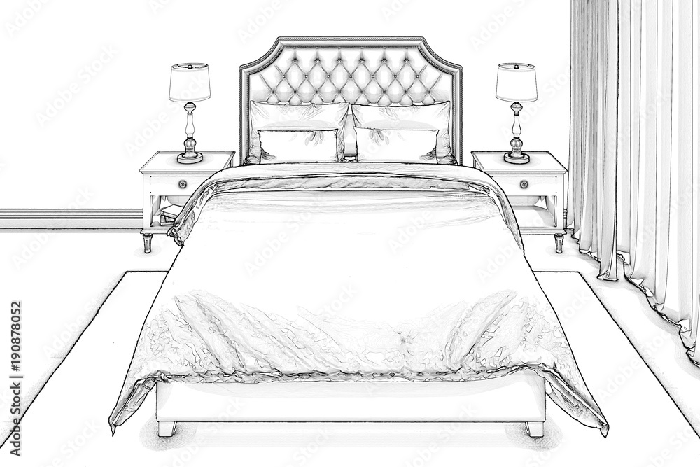 3d illustration. Sketch of a bedroom Stock Illustration | Adobe Stock