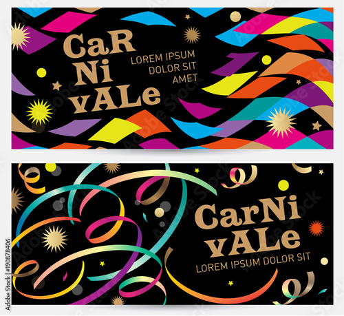 Carnival background. Translation from Italian text: Carnival. Vector design template for banner, poster, leaflet or invitation for a festival, carnival, event or festive party with places for text