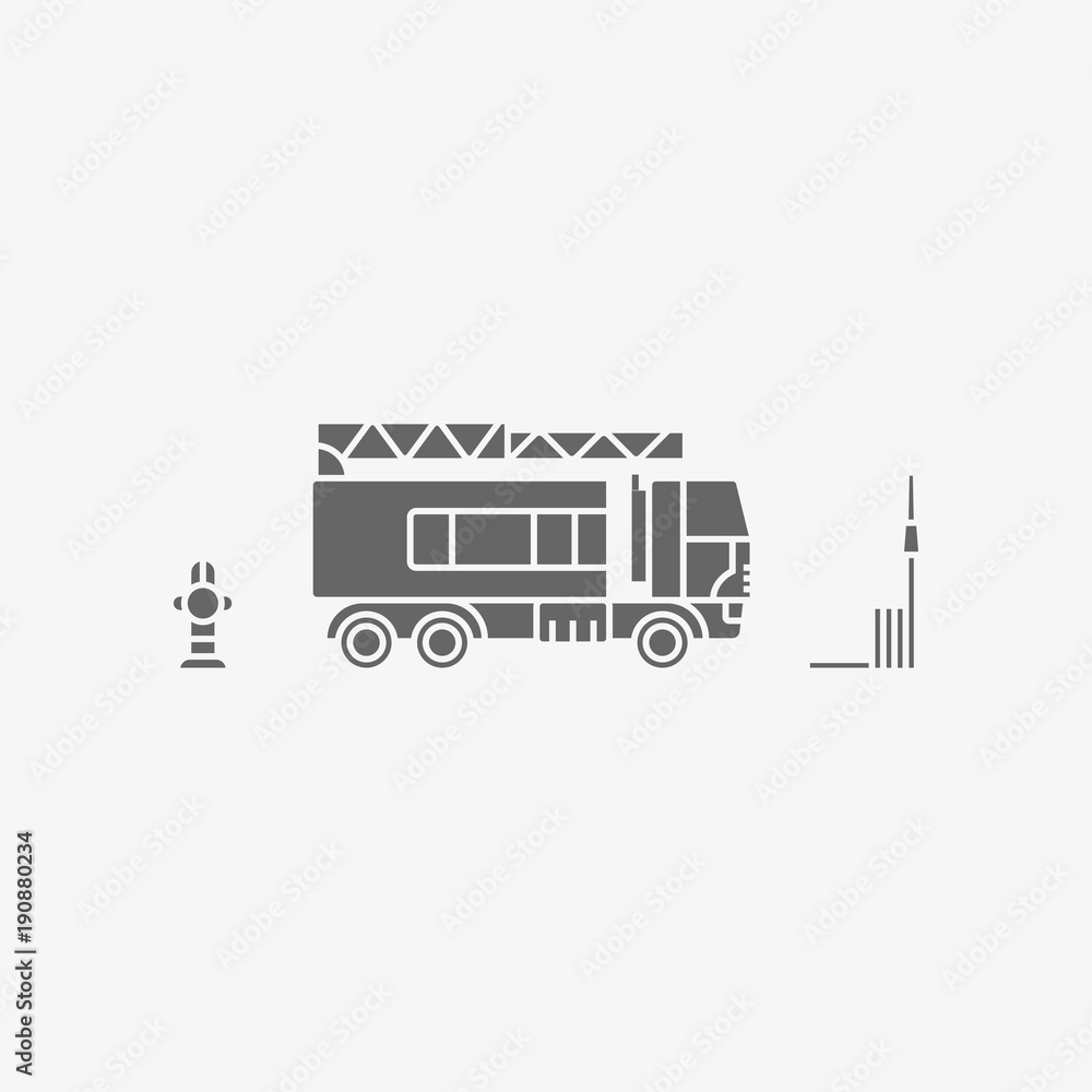 fire engine with hose and hydrant vector icon