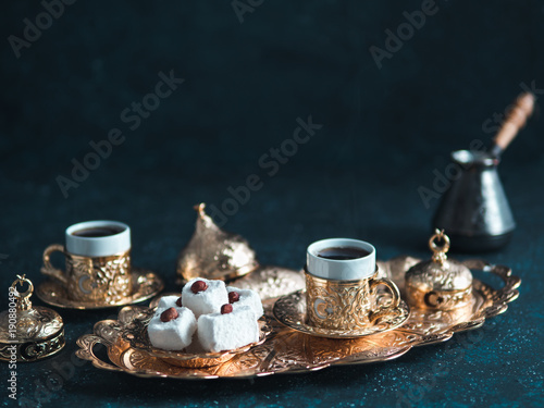 Turkish delight and turkish coffee photo