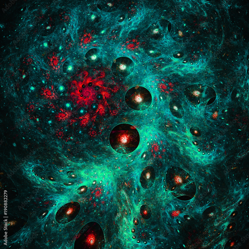 Obraz premium Birth of universe. Rotation bubble galaxy. 3D surreal illustration. Sacred geometry. Mysterious psychedelic relaxation pattern. Fractal abstract texture. Digital artwork graphic astrology magic