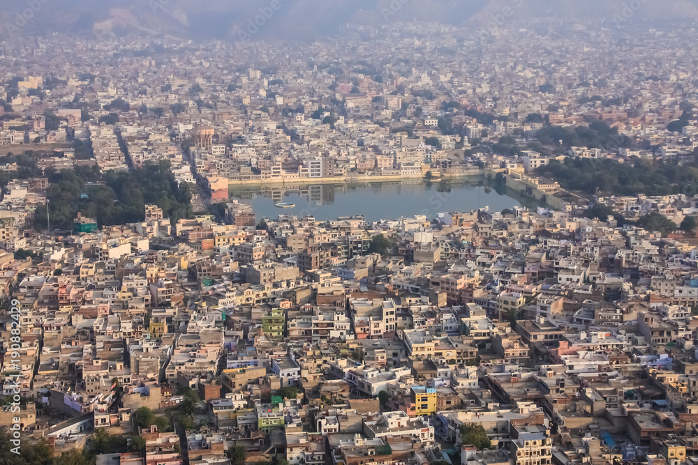 Beautiful top view landscape of the city of Jaipur in Rajasthan India.