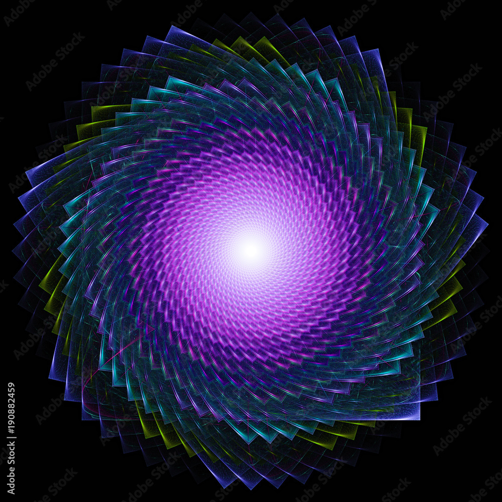Naklejka premium 3D surreal illustration. Sacred geometry. Mysterious psychedelic relaxation pattern. Fractal abstract texture. Digital artwork graphic astrology magic 