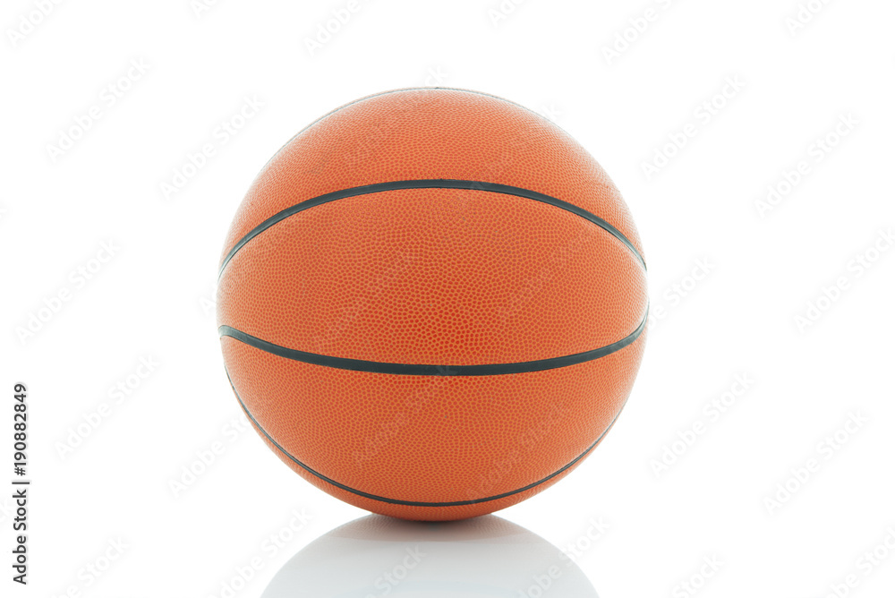 Basketball isolated on a white background as a sports and fitness symbol of a team leisure activity playing with a leather ball dribbling and passing in competition tournaments.