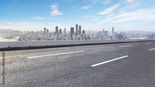 Road ground and Chongqing urban architectural landscape skyline