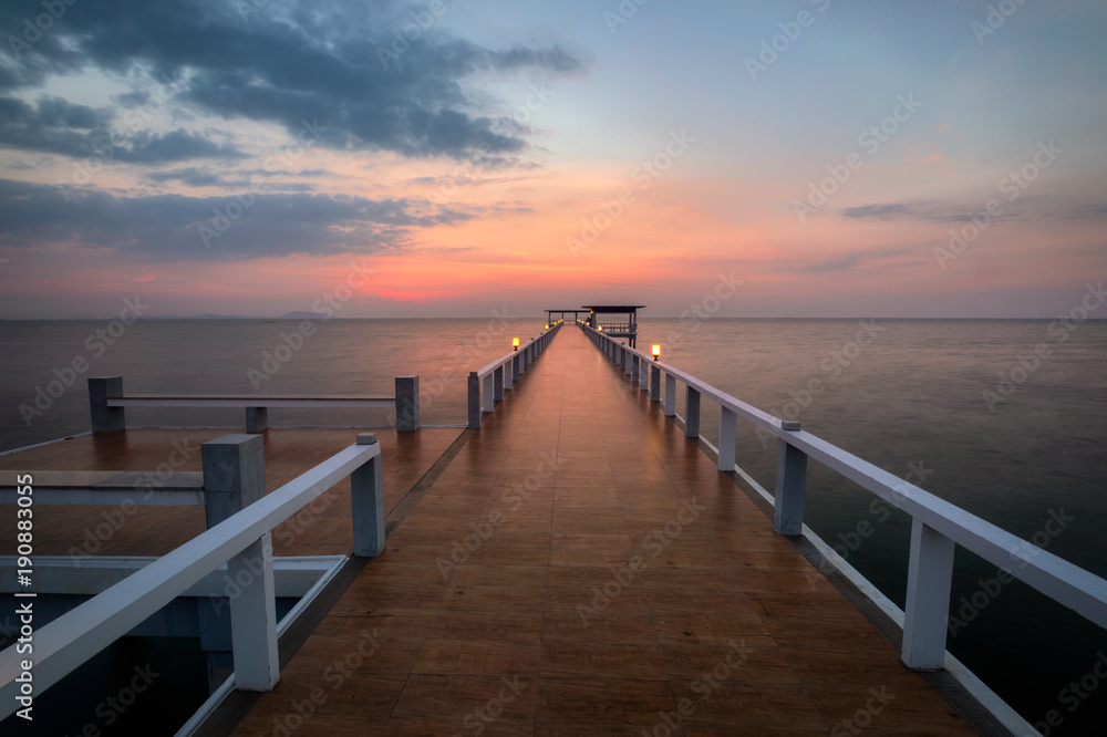  bridge with sunset, background for travel, sea, beach and resort concept.