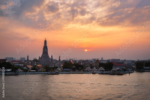 Wat Arun Temple at sunset in bangkok Thailand. Wat Arun is a Buddhist temple in Bangkok Yai district of Bangkok, Thailand, Wat Arun is among the best known of Thailand's landmarks © tope007