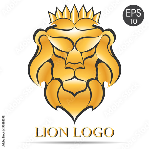 Golden Lion logo. Vector illustration of Lion in the crown