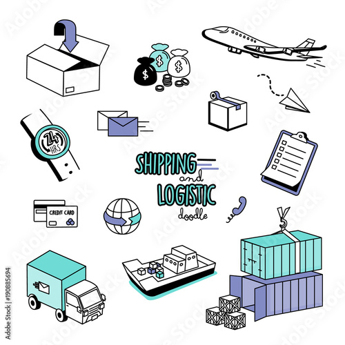 Logistic Doodle. Hand drawing styles for shipping and logistic items.