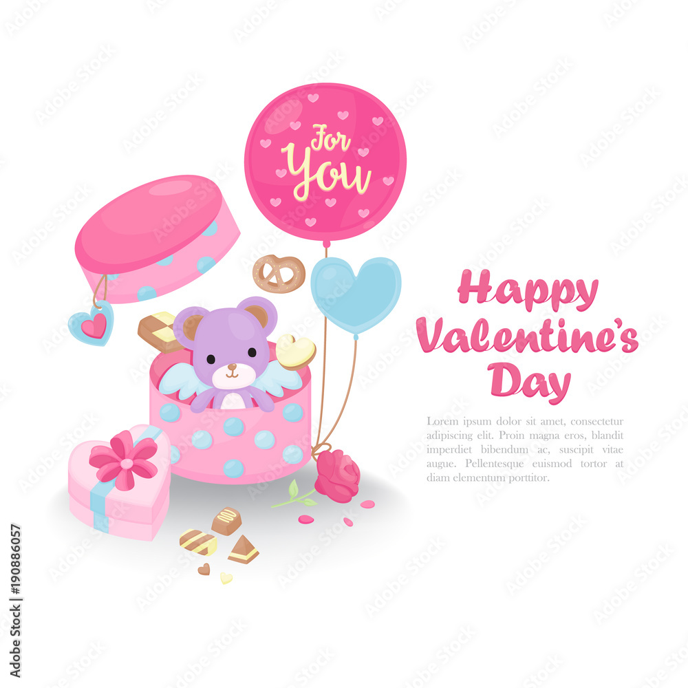 Cute Valentine's day greeting card. Valentine's day template. Cute objects for Valentine's day on white background. Cute Valentine's day greeting card. Valentine's day template. Cute objects for Valentine's day on white background.